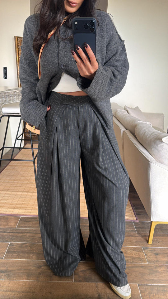 Striped Extra Wide Leg Design Trousers