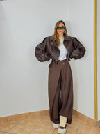 Striped trousers with wrap details