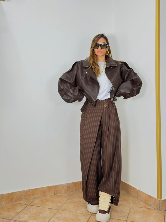 Striped trousers with wrap details