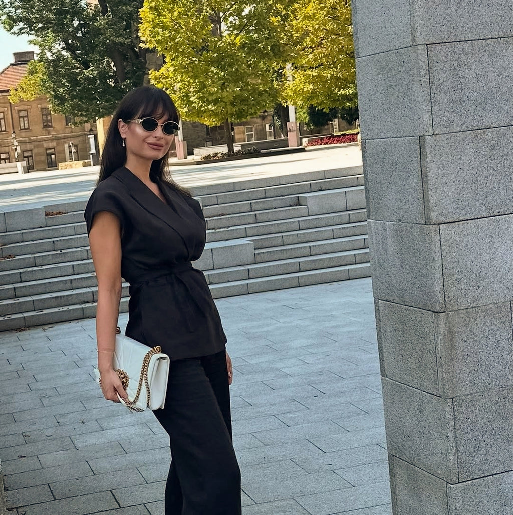 Linen Blend Pleated Set