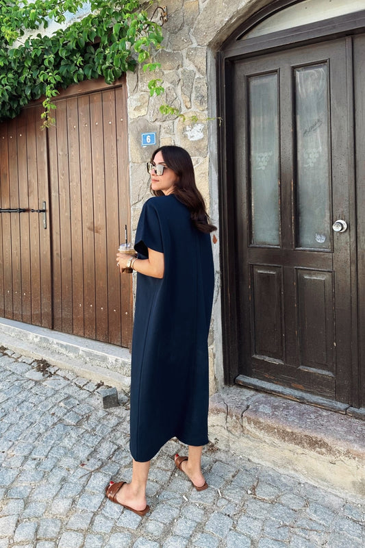 Black Linen Midi Dress