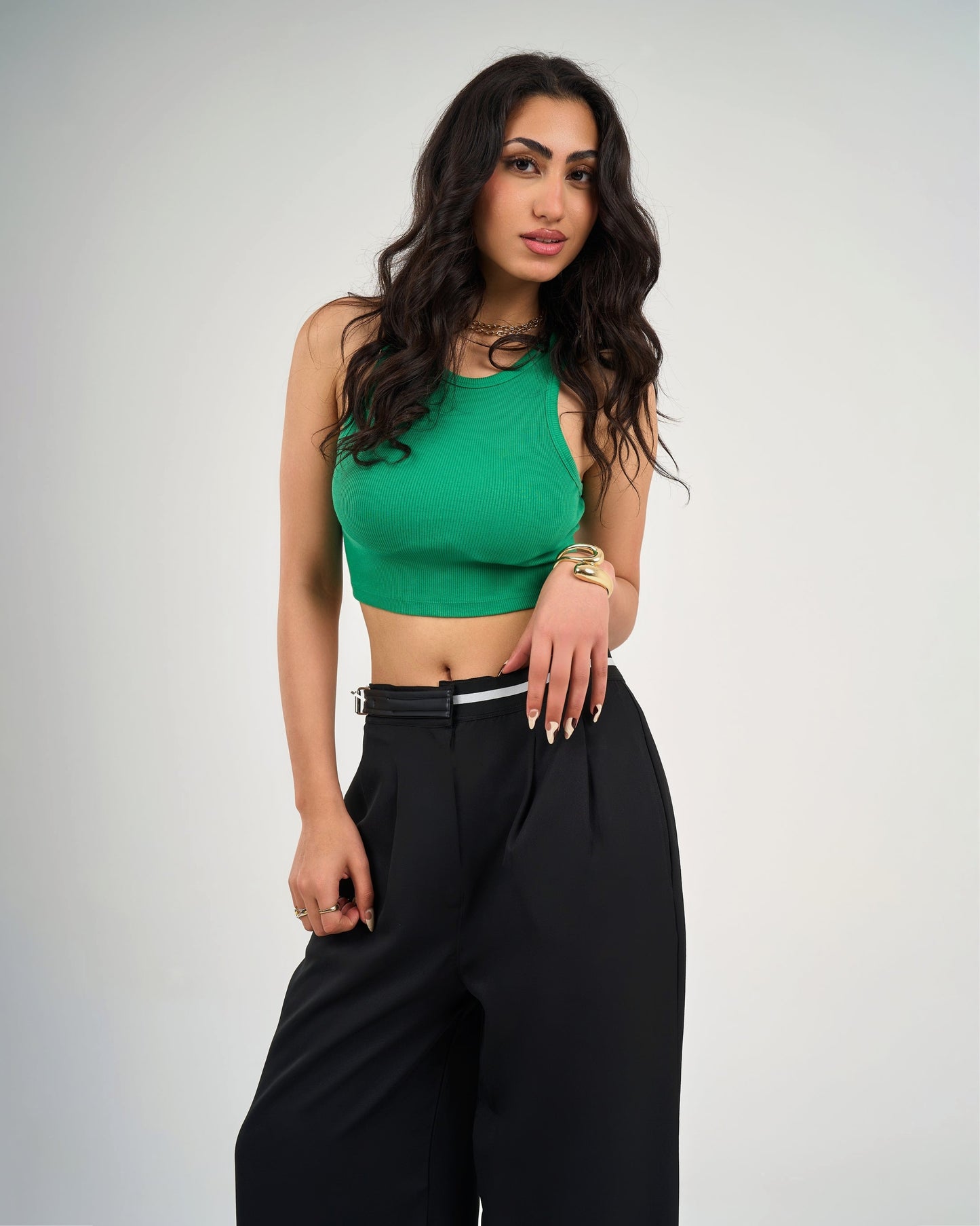 Waisted Wide Leg Pants Black