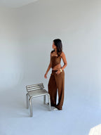 Allure Satin Scarf Top & Wide-Leg Pants Set