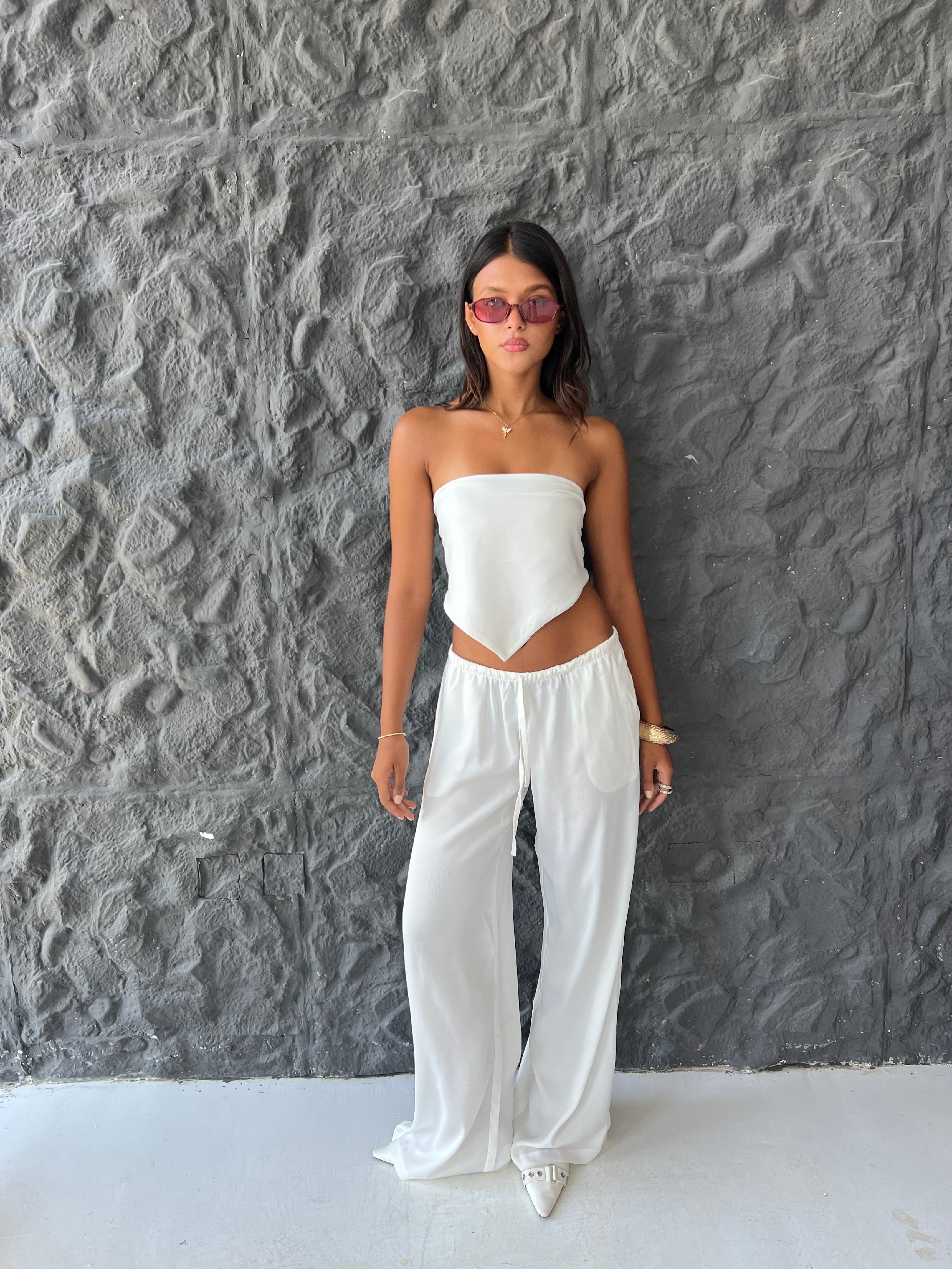Allure Satin Scarf Top & Wide-Leg Pants Set