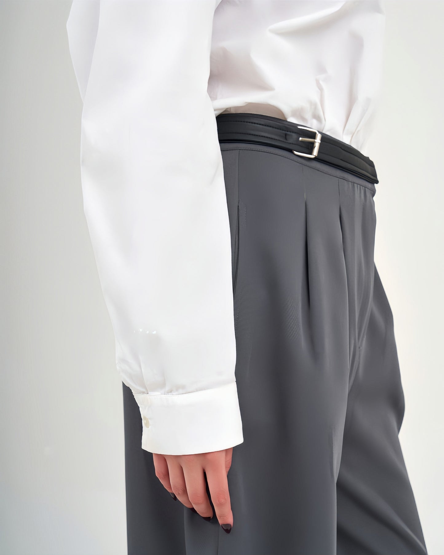 Waisted Wide Leg Pants Grey