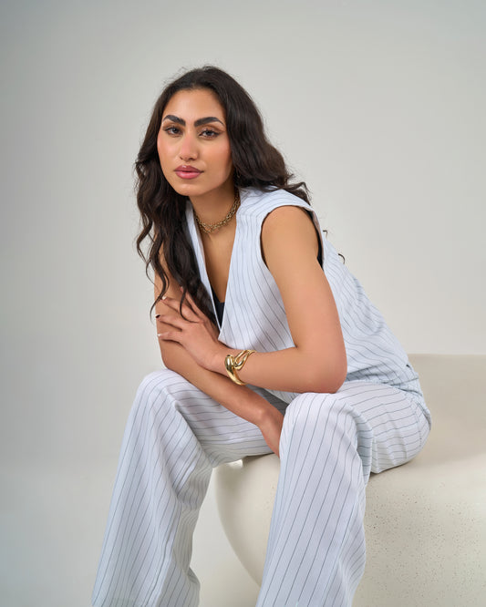Pinstripe Trouser Suit - White