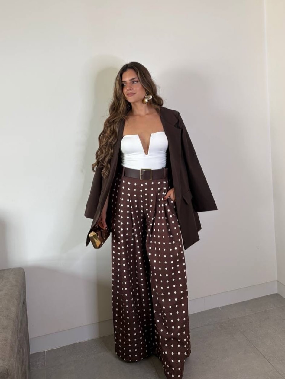Wide-leg polka dot trousers