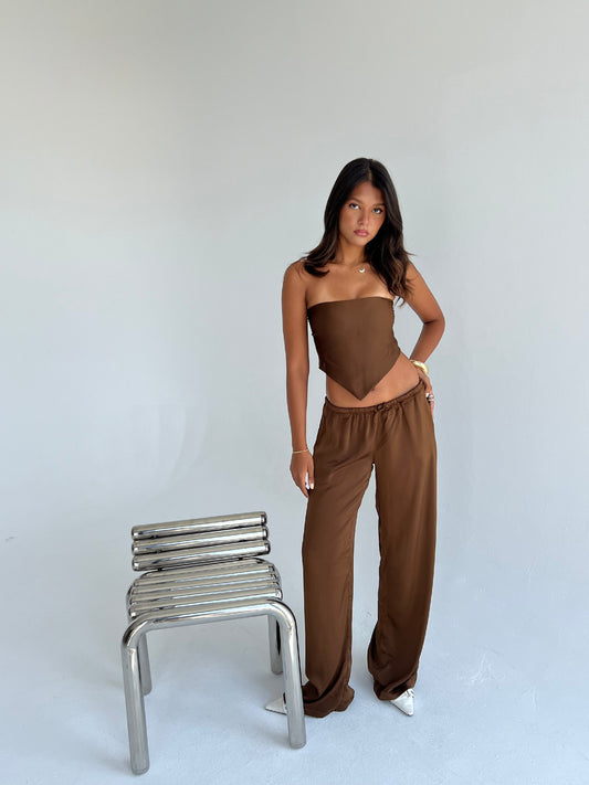Allure Satin Scarf Top & Wide-Leg Pants Set