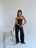 Allure Satin Scarf Top & Wide-Leg Pants Set