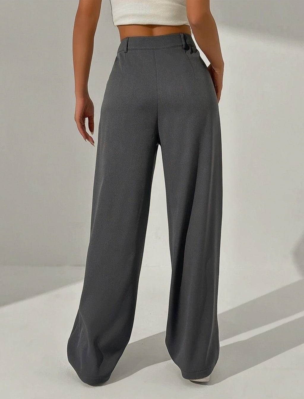 Grey-High Waisted Wide Leg Pants