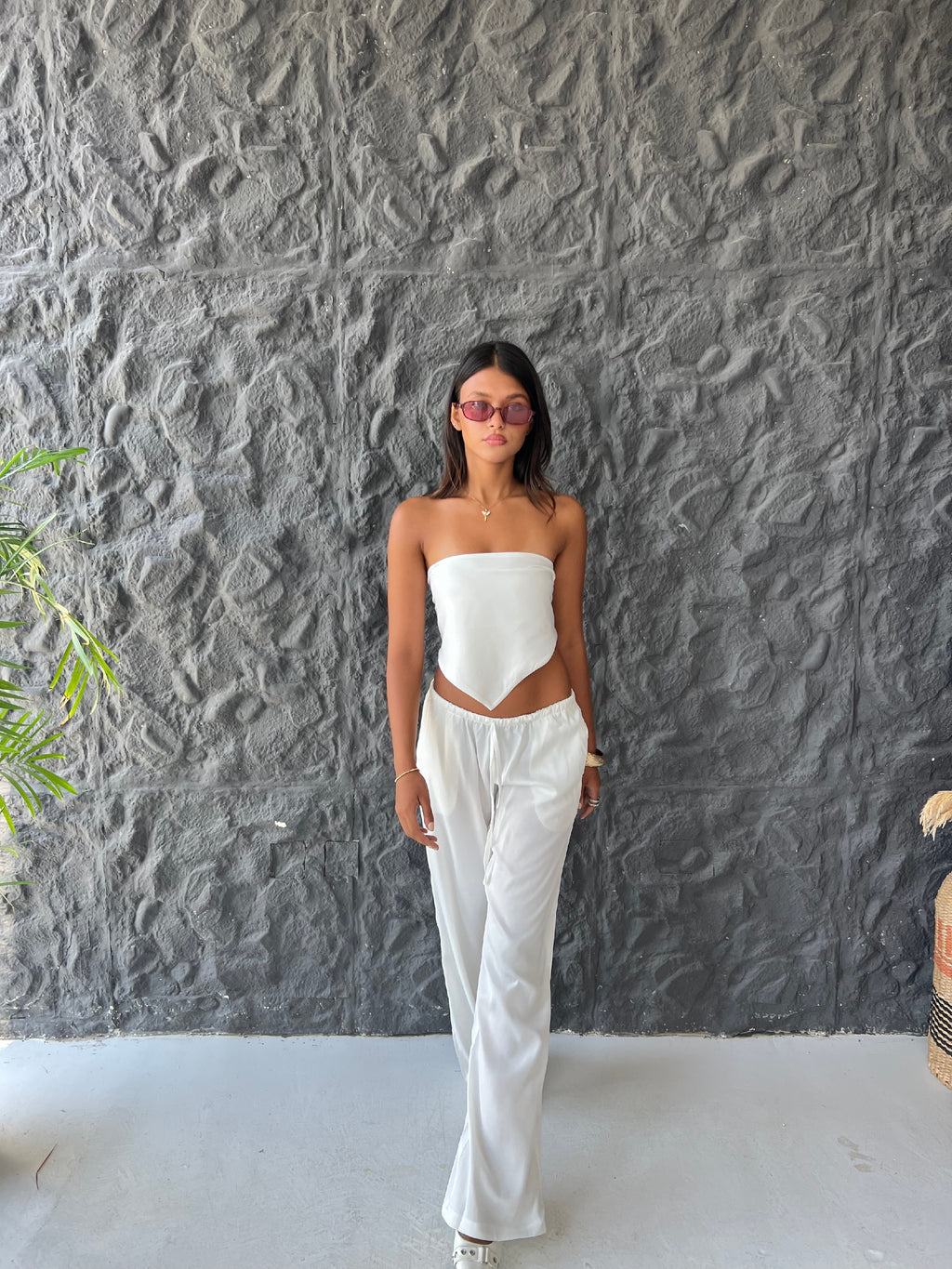 Allure Satin Scarf Top & Wide-Leg Pants Set