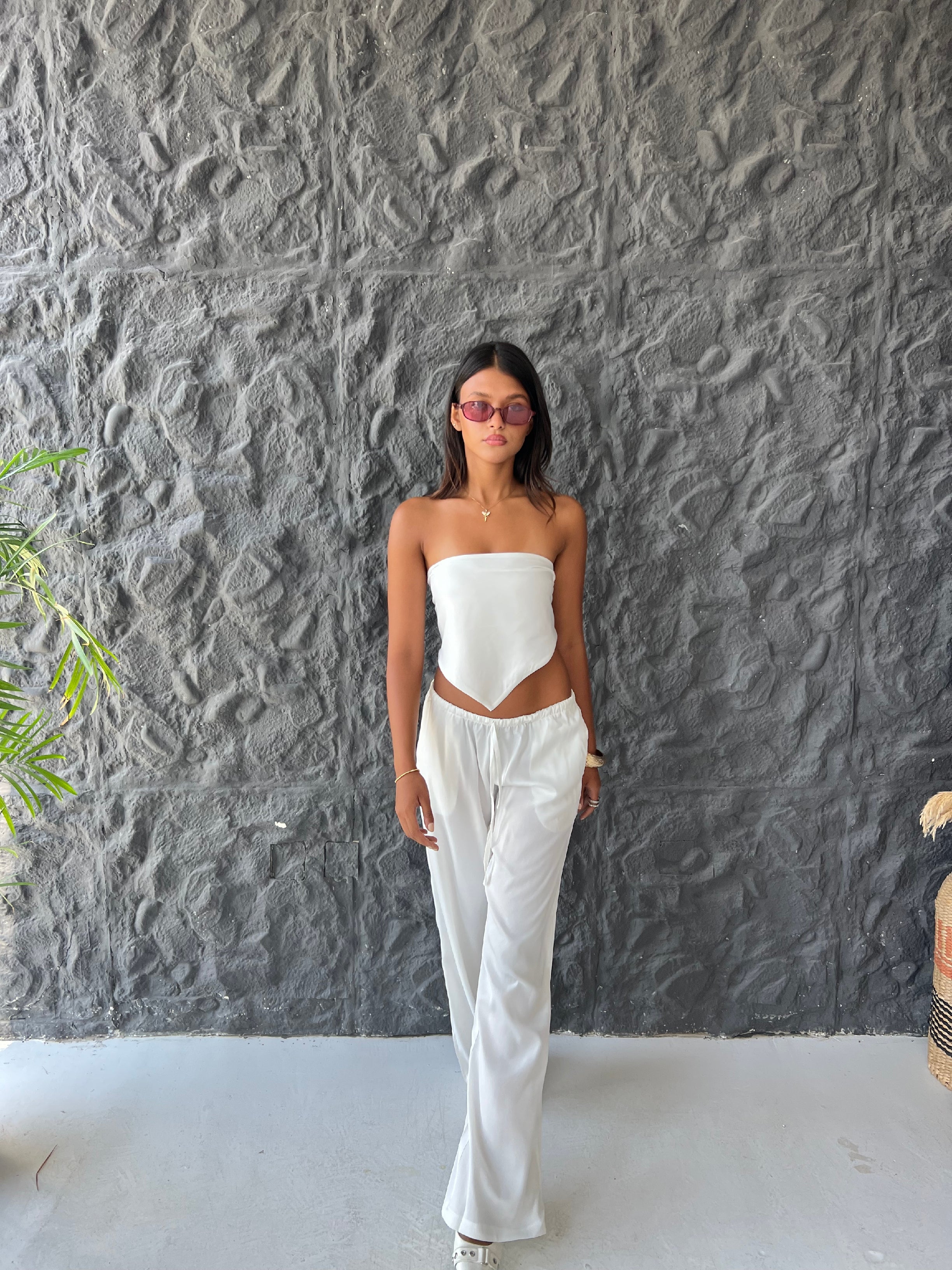 Allure Satin Scarf Top & Wide-Leg Pants Set