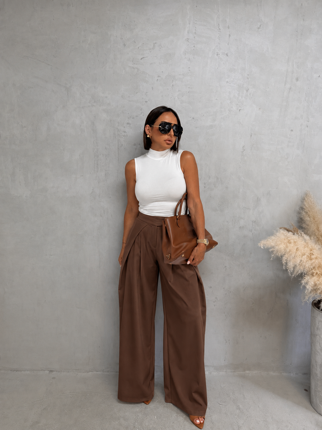 Elara Wide-Leg Pants-Brown