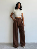 Brown-High Waisted Wide Leg Pants