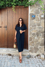Black Linen Midi Dress