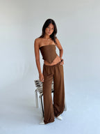 Allure Satin Scarf Top & Wide-Leg Pants Set