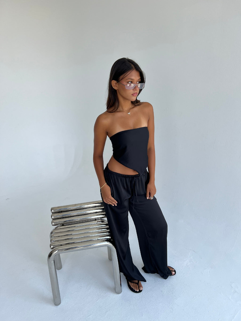 Allure Satin Scarf Top & Wide-Leg Pants Set