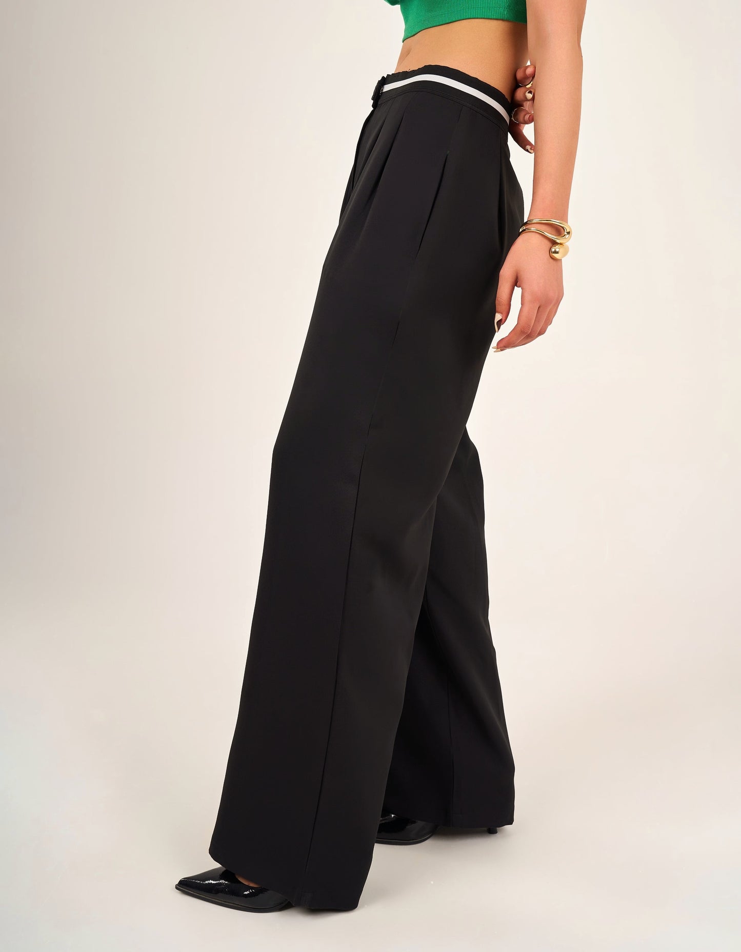 Waisted Wide Leg Pants Black