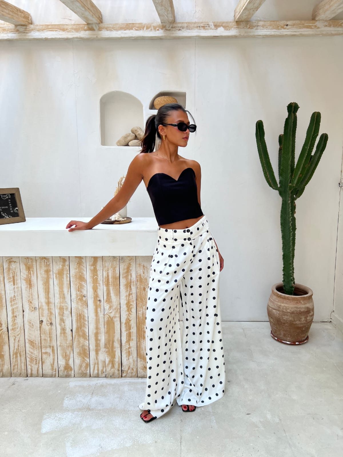 Wide-leg polka dot trousers
