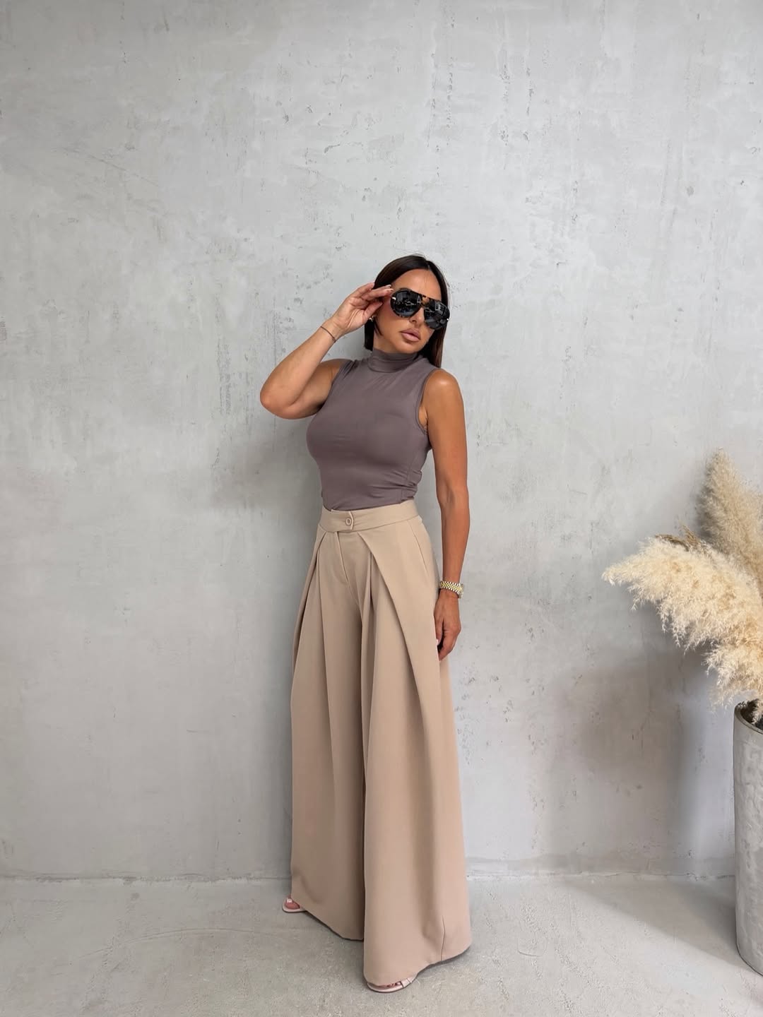 Elara Wide-Leg Pants-Beige