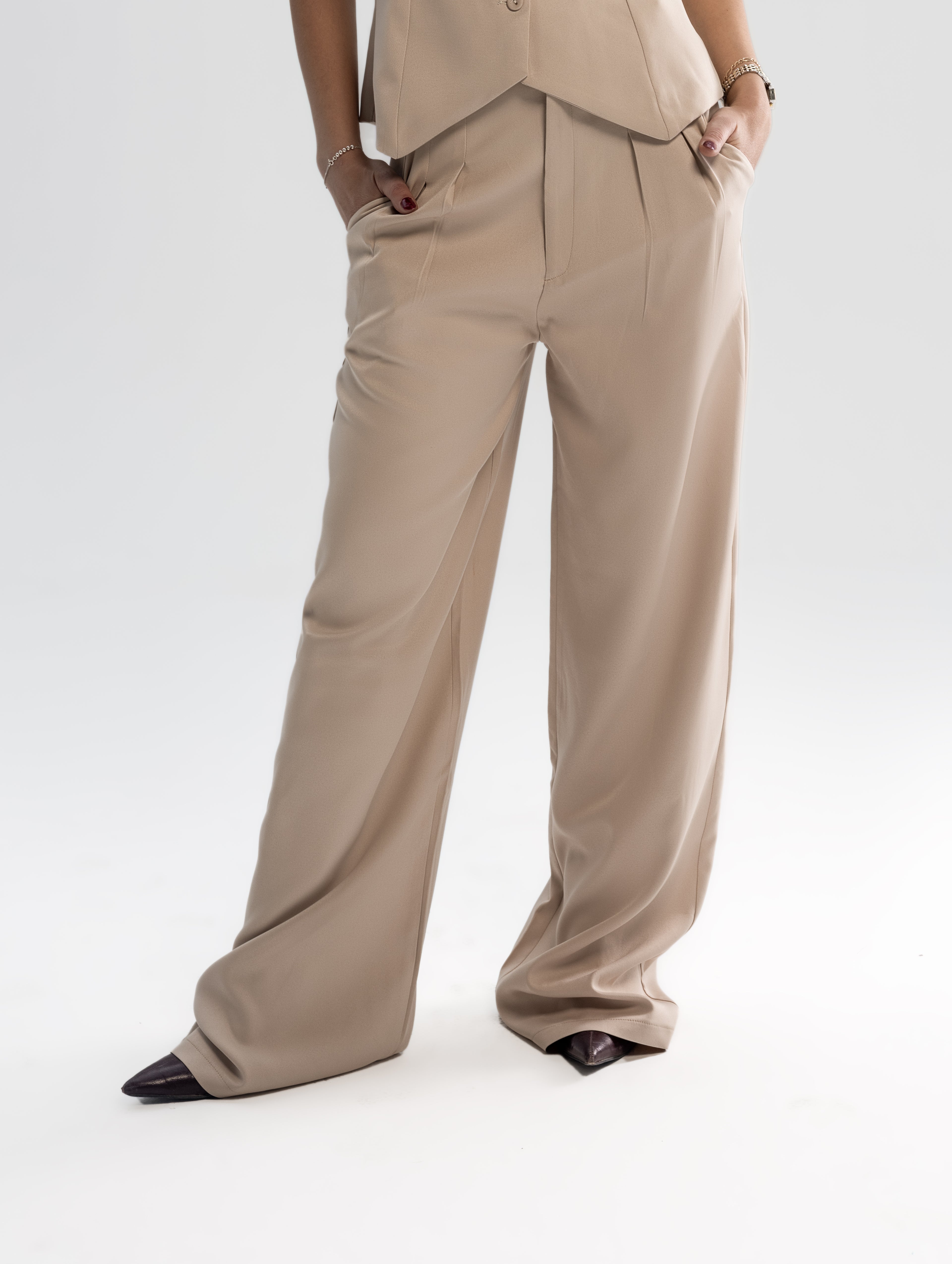 Beige Vest and Pants Set