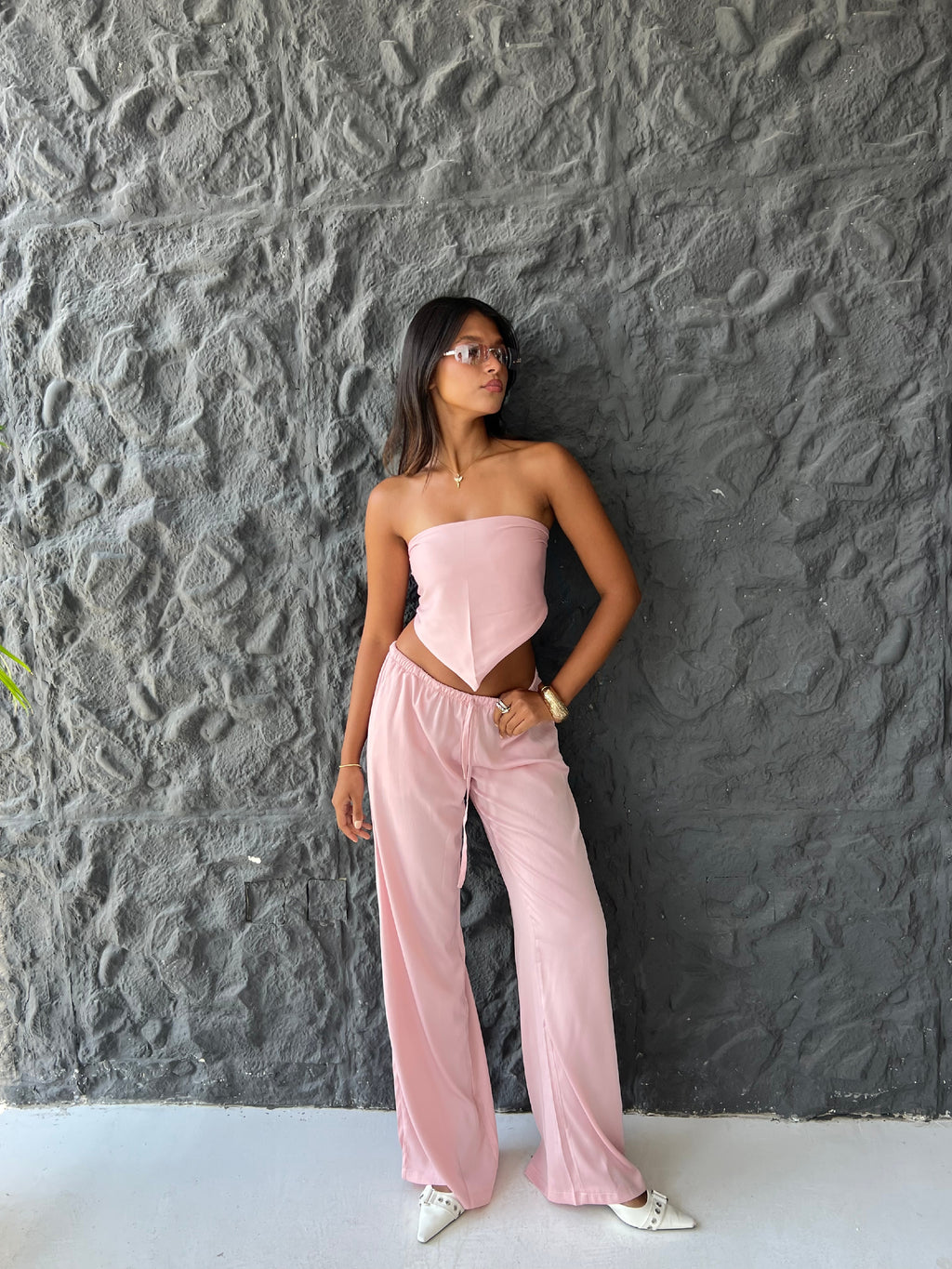 Allure Satin Scarf Top & Wide-Leg Pants Set