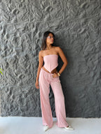 Allure Satin Scarf Top & Wide-Leg Pants Set