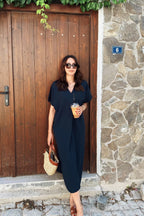 Black Linen Midi Dress
