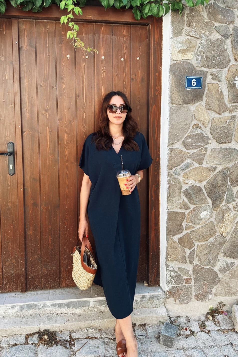 Black Linen Midi Dress