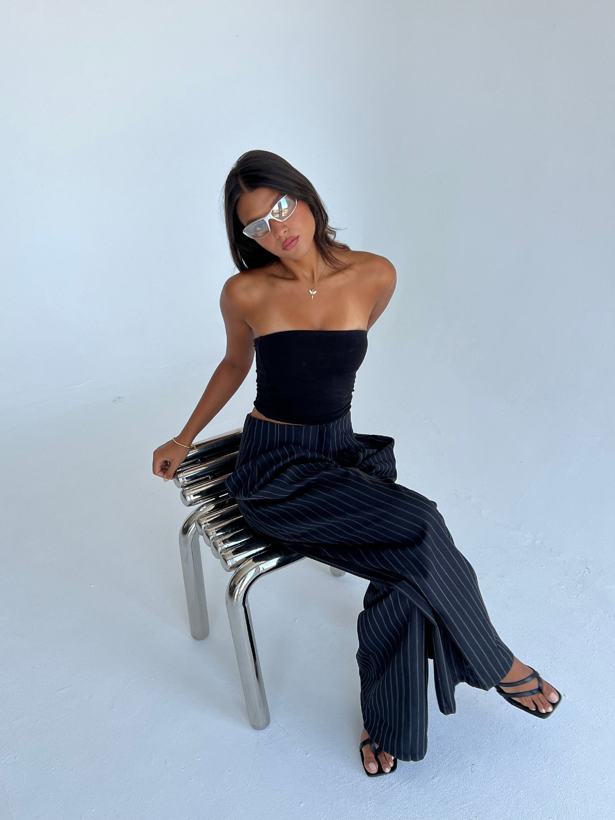 The Riviera Pinstripe Wide-Leg Pants