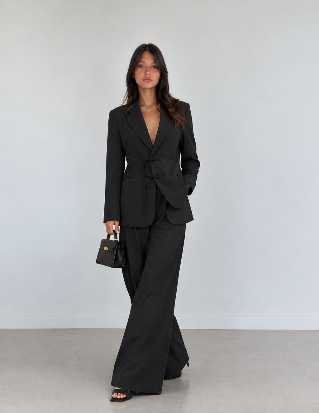 Signature Tie-Front Black Suit Set