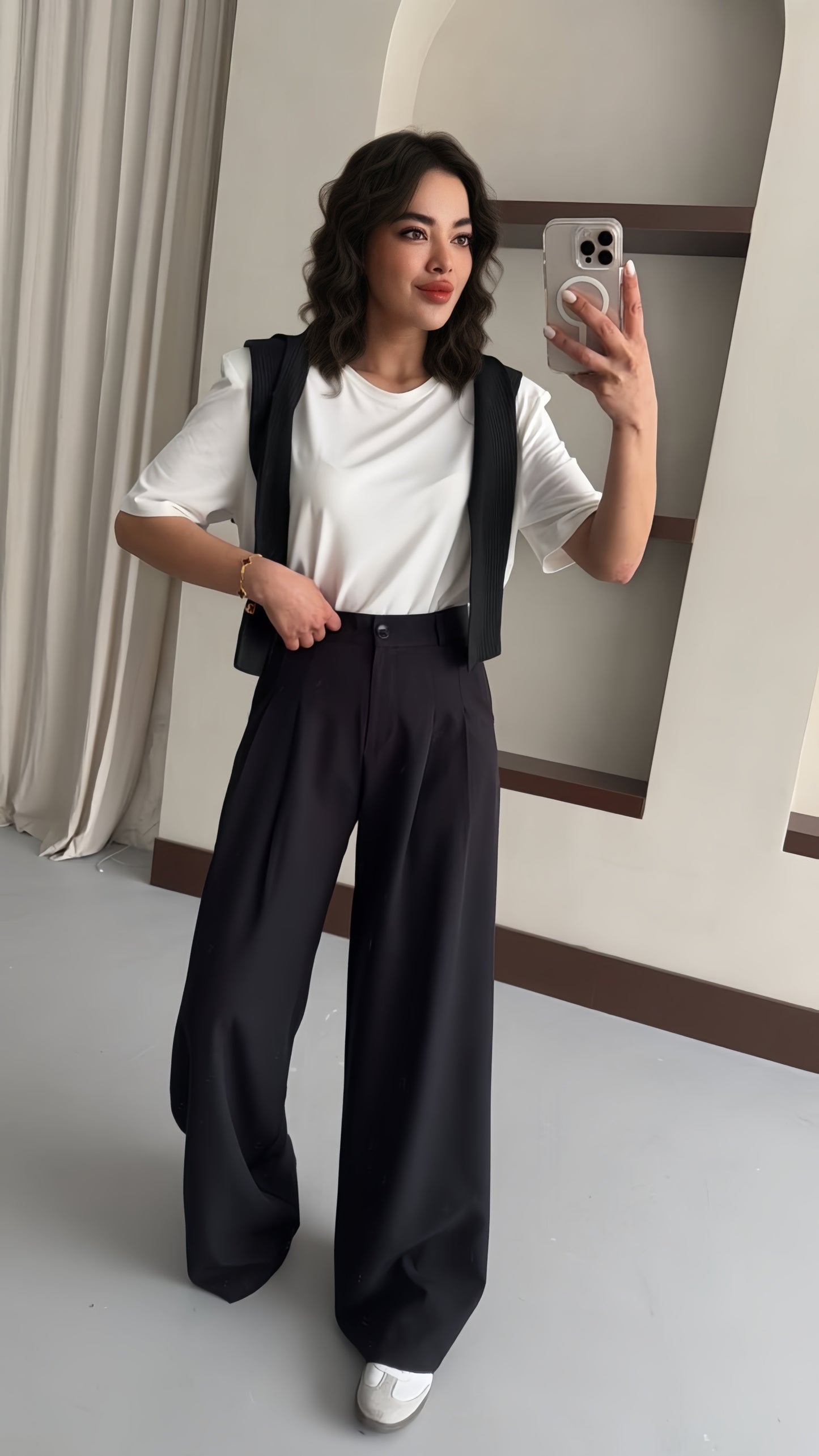 Black-High Waisted Wide Leg Pants