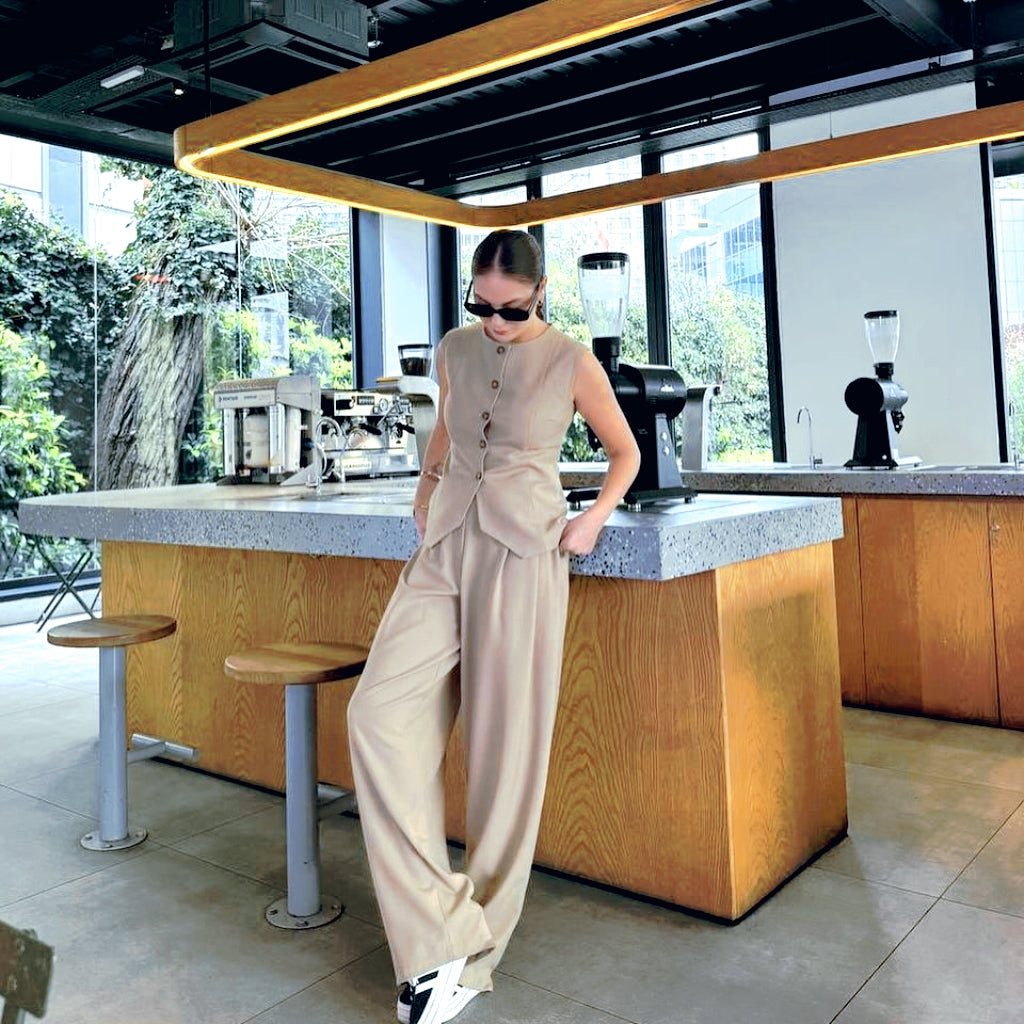 Beige Vest and Pants Set