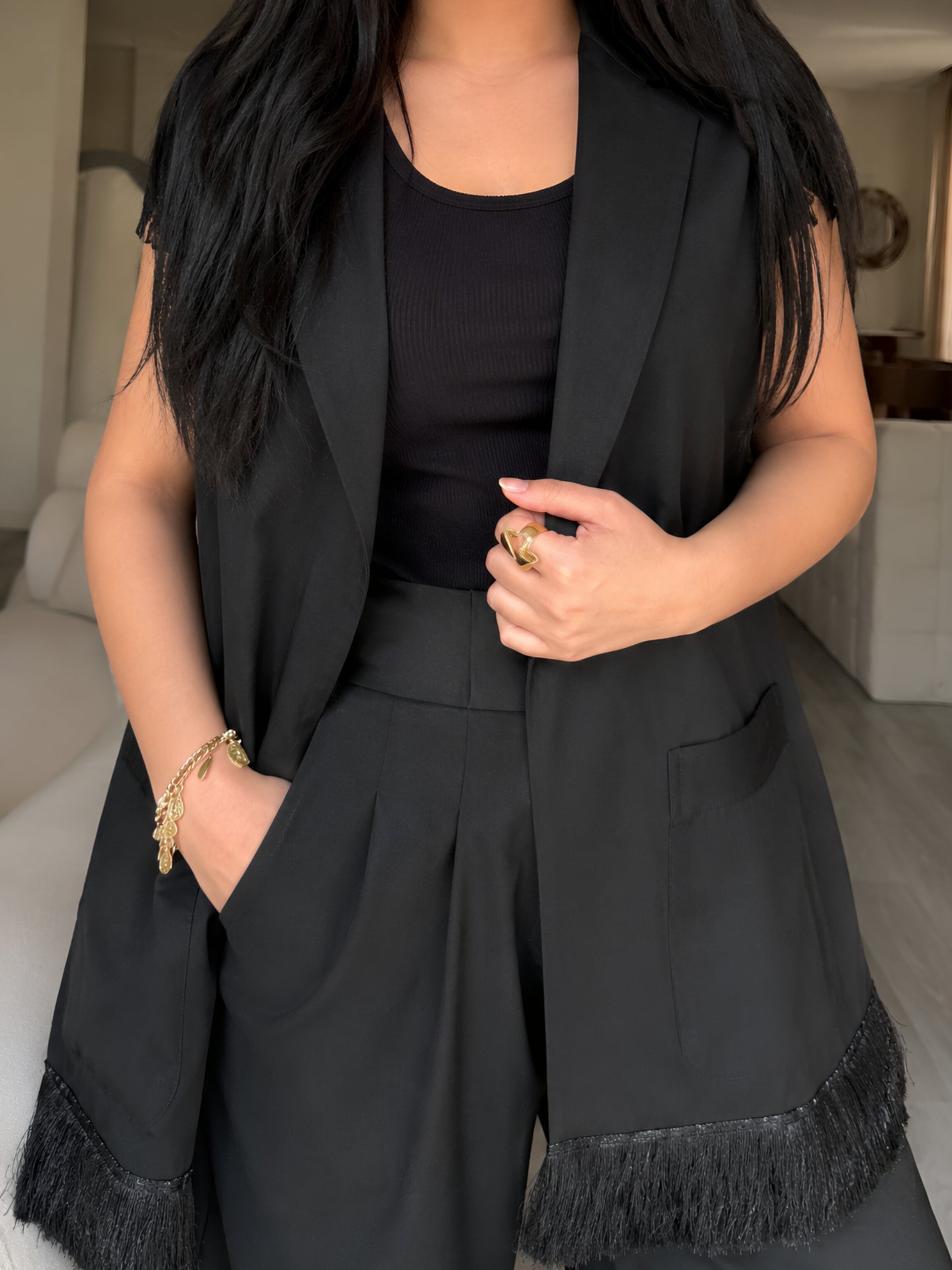 Tailored Fringe Long Vest