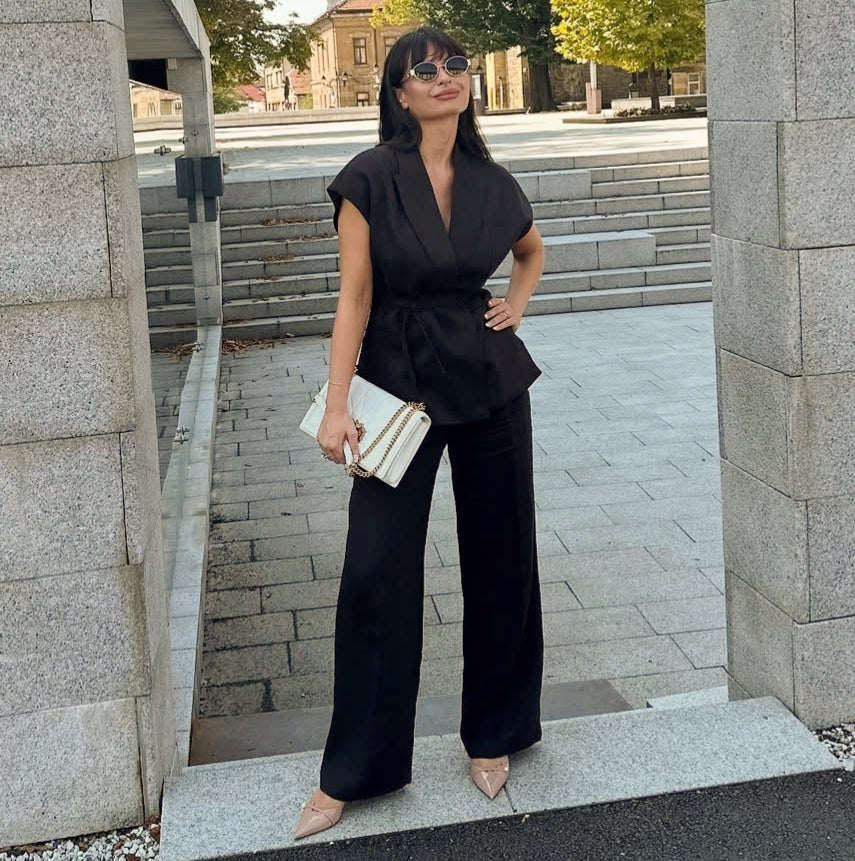 Linen Blend Pleated Set