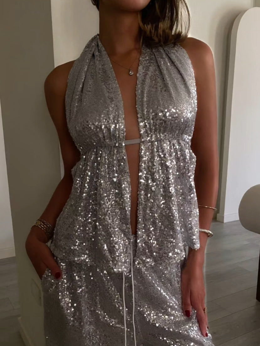 Silver sequin set