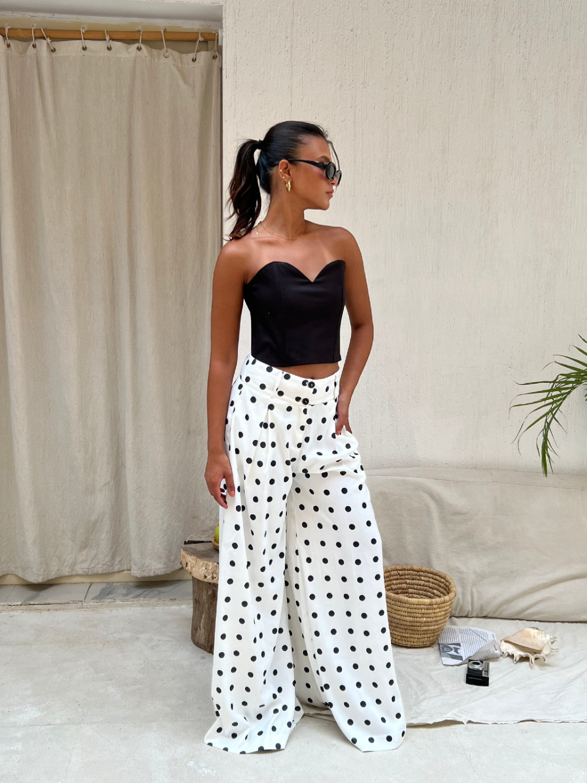 Wide-leg polka dot trousers