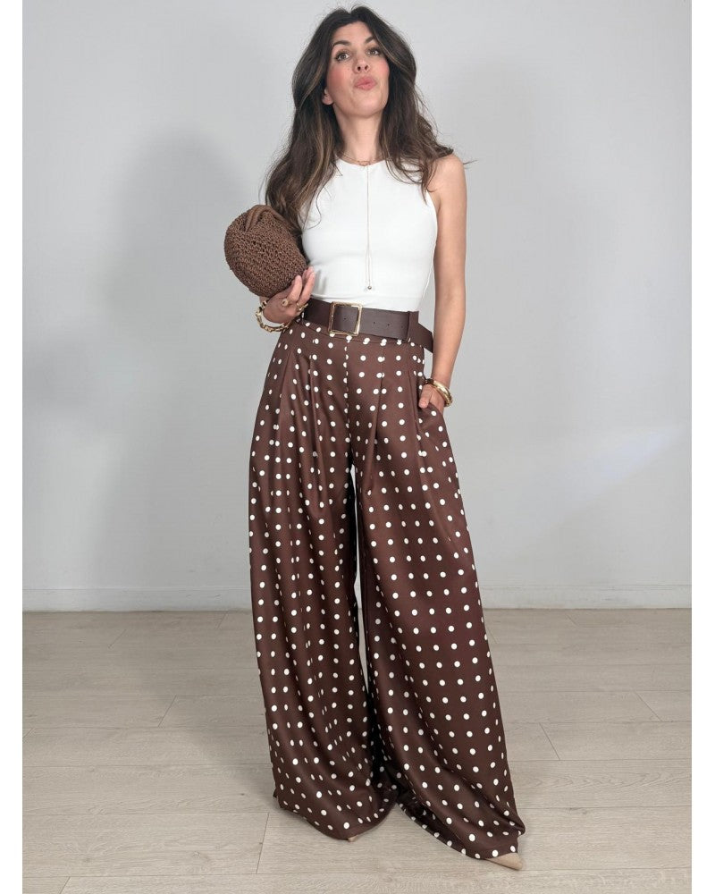 Wide-leg polka dot trousers
