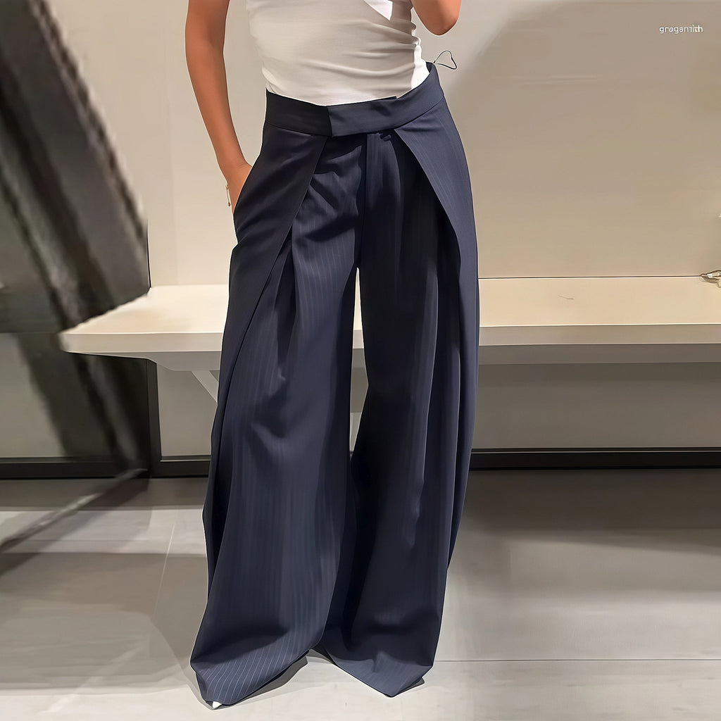 Striped Extra Wide Leg Design Trousers
