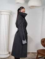 Grey Anthracite Wool Blend Sleeve Pocket Coat