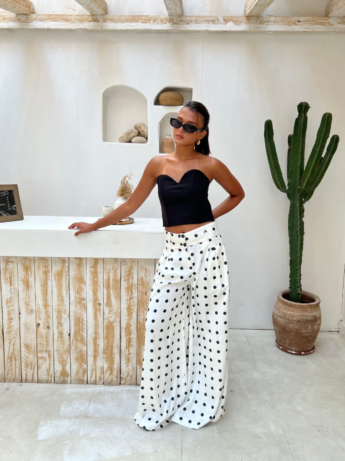 Wide-leg polka dot trousers