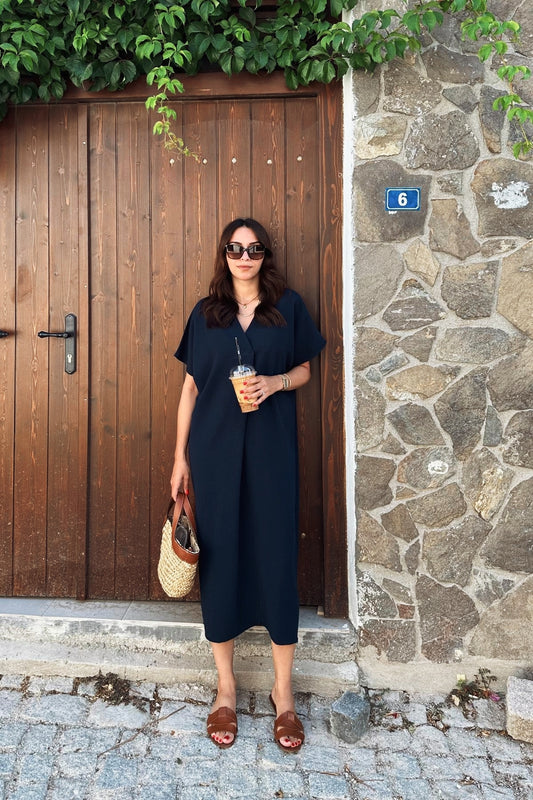 Black Linen Midi Dress