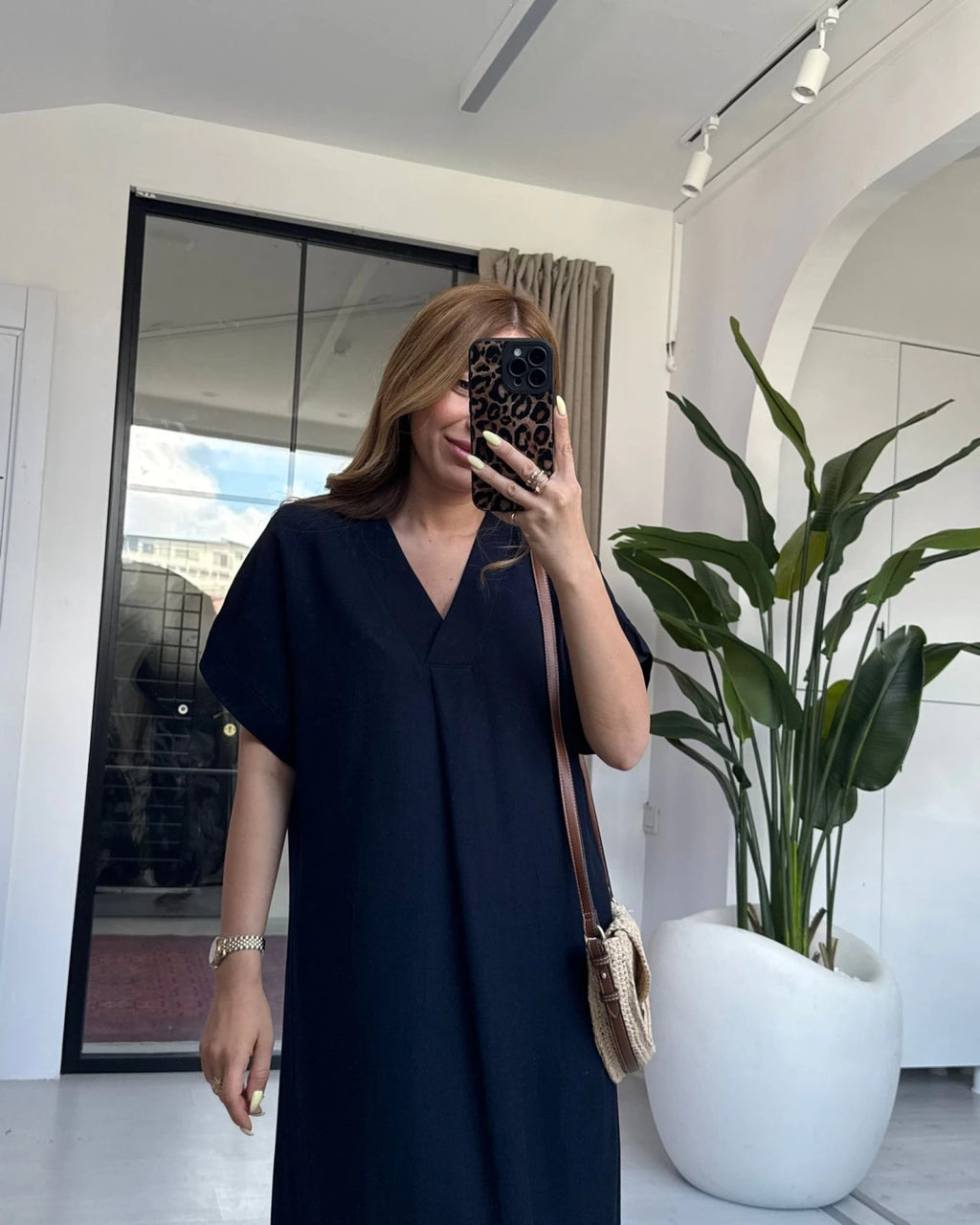 Black Linen Midi Dress