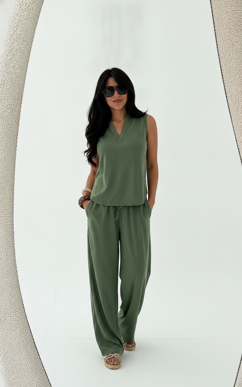 Olive Luna Halter Linen Set