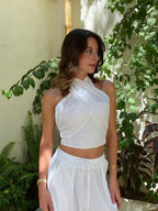 White Linen Neck Tie Set