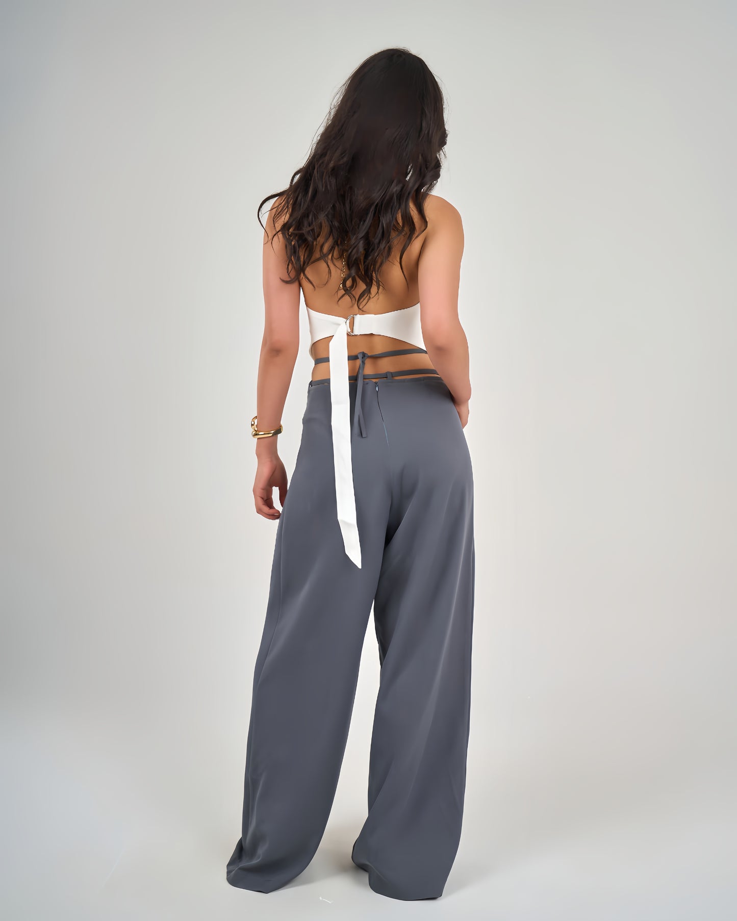 Grey Belt &amp; Pleats Pants