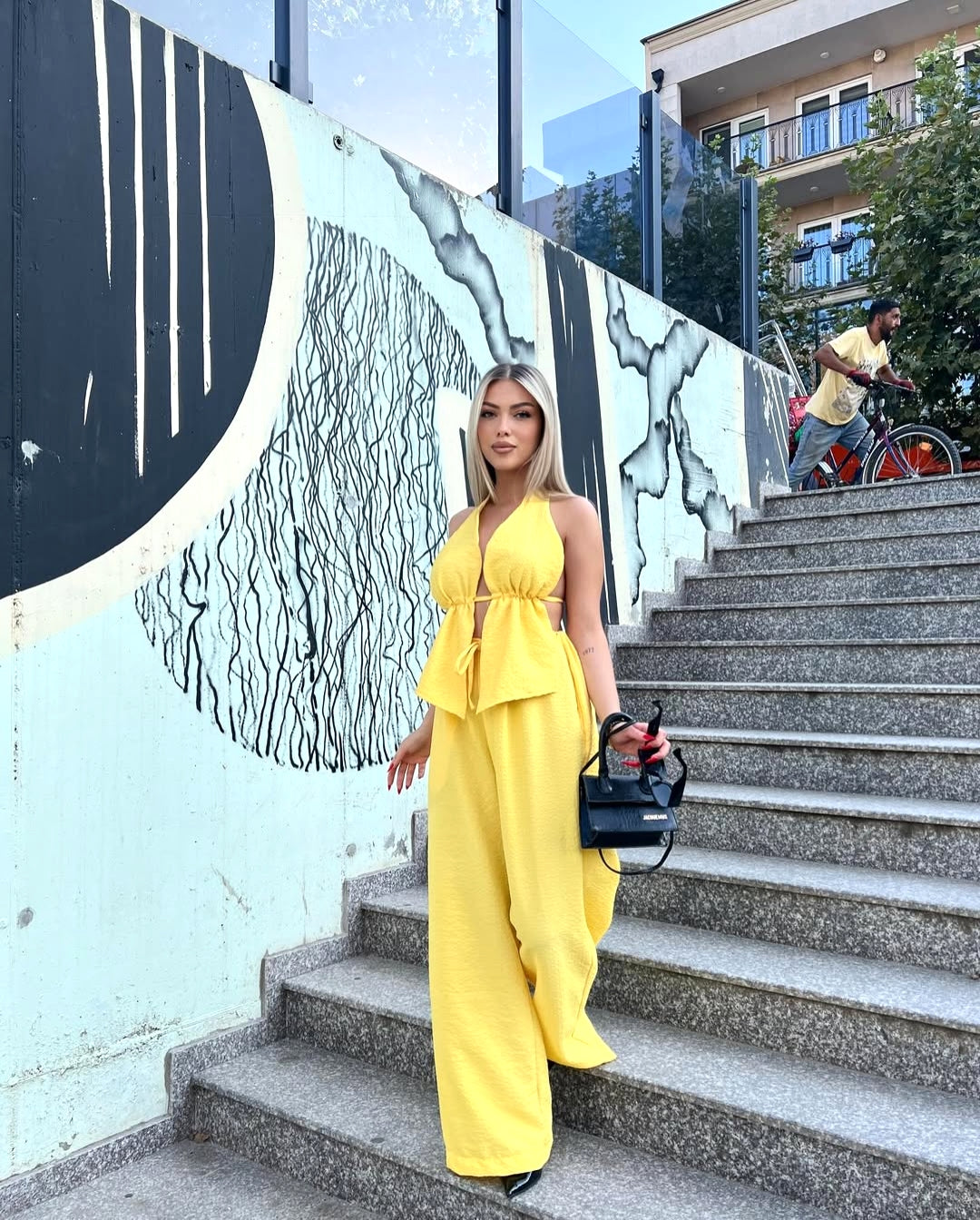 Yellow Corset Detailed Crop Trouser Set