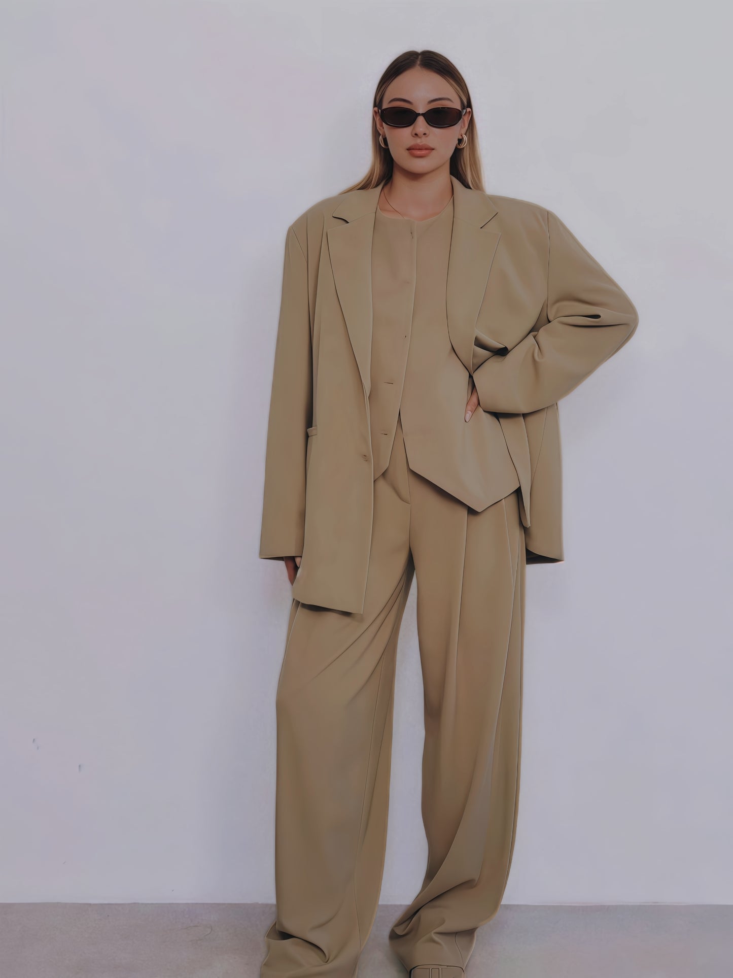 3 Piece Women's Suit Oversized It Is Beige