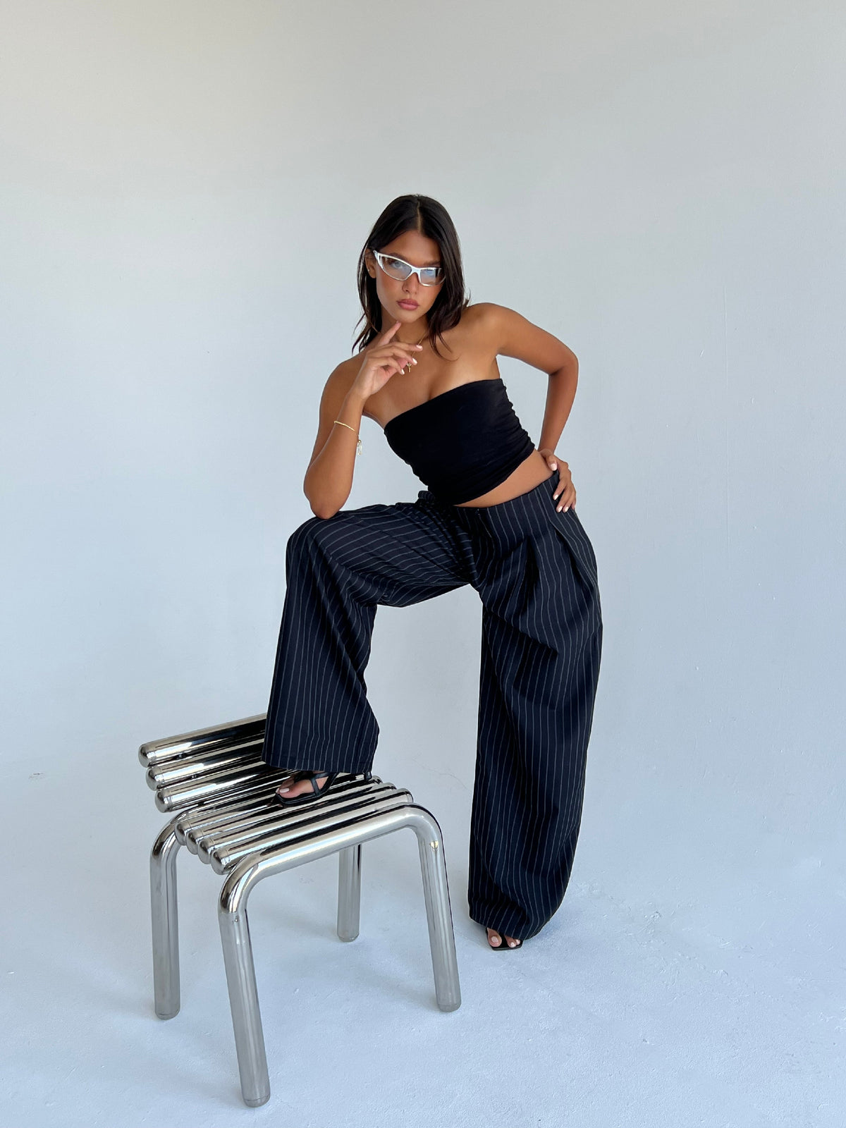 The Riviera Pinstripe Wide-Leg Pants