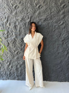 Linen Blend Pleated Sets